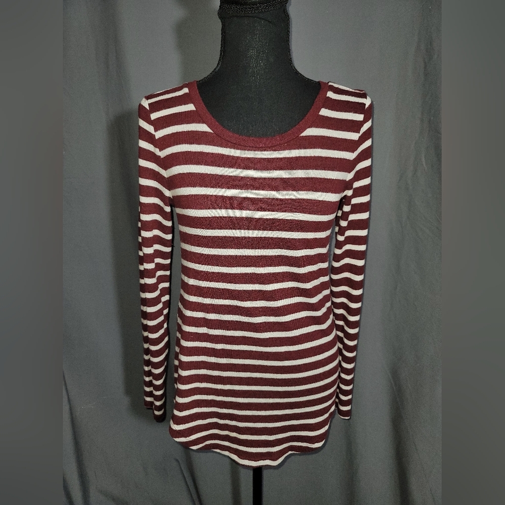 Old Navy Maroon and White Striped Sweater